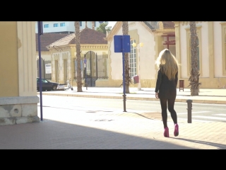 princesswalks - harbour walk in pink ankle boots - sexy blonde in black stockings