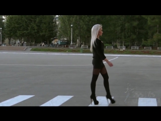 hot blonde with confident walk zebra crosswalk