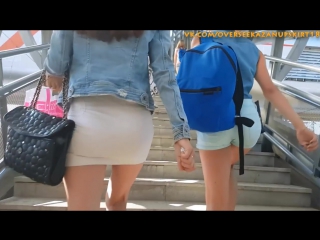 climbing stairs in a tight miniskirt
