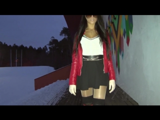 thigh high red boots red in snow trailer